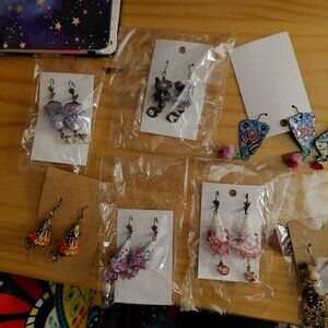 Huge lot of antique hand painted earrings